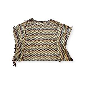 Multi-coloured chevron knit tunic top with tassel trim